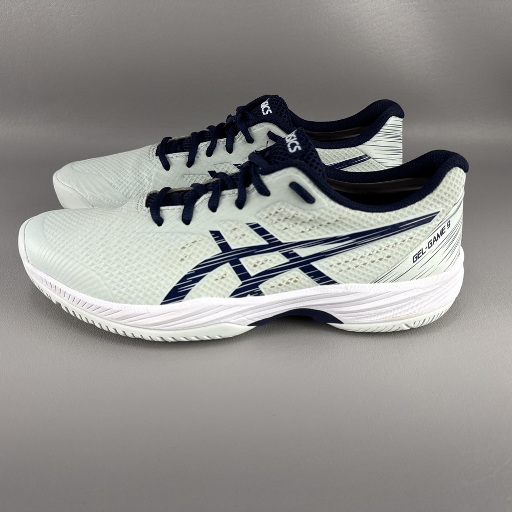 Asics White and Navy Blue Women's Athletic Tennis Shoes